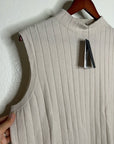 Lafayette 148 100% Cashmere Ecru Ribbed Turtleneck Sleeveless Sweater