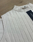 Lafayette 148 100% Cashmere Ecru Ribbed Turtleneck Sleeveless Sweater