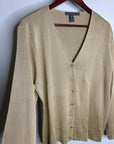 Saks Fifth Avenue 100% Silk Knit Textured Gold Tan Button Down Cardigan Sweater