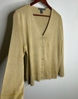 Saks Fifth Avenue 100% Silk Knit Textured Gold Tan Button Down Cardigan Sweater