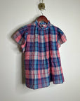Trovata 100% Cotton Carla High Neck Pink Blue Plaid Short Sleeve Blouse Top