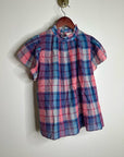 Trovata 100% Cotton Carla High Neck Pink Blue Plaid Short Sleeve Blouse Top