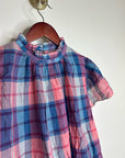 Trovata 100% Cotton Carla High Neck Pink Blue Plaid Short Sleeve Blouse Top