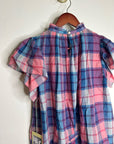 Trovata 100% Cotton Carla High Neck Pink Blue Plaid Short Sleeve Blouse Top
