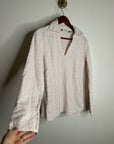Carol Little 100% Linen Woven Cream Eyelet Bell Sleeve V - Neck Long Sleeve Top