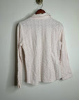 Carol Little 100% Linen Woven Cream Eyelet Bell Sleeve V - Neck Long Sleeve Top