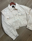 Free People x Lee 100% Cotton Denim Cream Cropped Denim Jacket Boxy Fit
