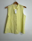 Eileen Fisher 100% Organic Cotton Mandrian Collar Pale Yellow Tank Button Down Blouse