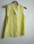 Eileen Fisher 100% Organic Cotton Mandrian Collar Pale Yellow Tank Button Down Blouse