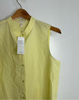Eileen Fisher 100% Organic Cotton Mandrian Collar Pale Yellow Tank Button Down Blouse