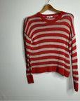 Madewell 100% Linen Knit Textured Striped Crew Neck Sweater
