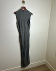 Zara 100% Linen Charcoal Gray Button Down Raw Hem Tank Collared Maxi Dress