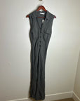Zara 100% Linen Charcoal Gray Button Down Raw Hem Tank Collared Maxi Dress