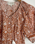 Cleobella 100% Organic Cotton Orange White Floral Button Down Short Sleeve
