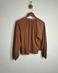 Nation LA 100% Pima Cotton Rust Long Sleeve Slouchy Peasant Blouse Tie Front
