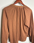 Nation LA 100% Pima Cotton Rust Long Sleeve Slouchy Peasant Blouse Tie Front