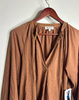 Nation LA 100% Pima Cotton Rust Long Sleeve Slouchy Peasant Blouse Tie Front