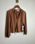 Nation LA 100% Pima Cotton Rust Long Sleeve Slouchy Peasant Blouse Tie Front