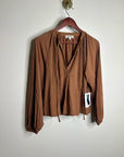 Nation LA 100% Pima Cotton Rust Long Sleeve Slouchy Peasant Blouse Tie Front