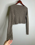 All We Knit is Love 100% Alpaca Tan Neutral Ribbed Cropped Boat Neck Sweater