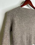 All We Knit is Love 100% Alpaca Tan Neutral Ribbed Cropped Boat Neck Sweater