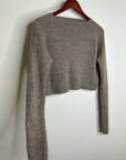 All We Knit is Love 100% Alpaca Tan Neutral Ribbed Cropped Boat Neck Sweater
