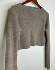 All We Knit is Love 100% Alpaca Tan Neutral Ribbed Cropped Boat Neck Sweater