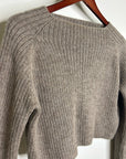 All We Knit is Love 100% Alpaca Tan Neutral Ribbed Cropped Boat Neck Sweater