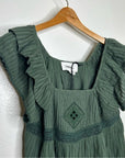 Ba&Sh 100% Cotton Pintucked Cotton Jacquard Green Mini Dress