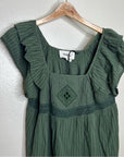 Ba&Sh 100% Cotton Pintucked Cotton Jacquard Green Mini Dress