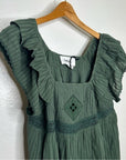 Ba&Sh 100% Cotton Pintucked Cotton Jacquard Green Mini Dress