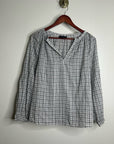 Nili Lotan 100% Cotton Brooke White Black Checkered Plaid Pesant Blouse