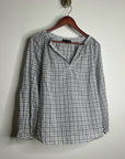 Nili Lotan 100% Cotton Brooke White Black Checkered Plaid Pesant Blouse