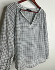 Nili Lotan 100% Cotton Brooke White Black Checkered Plaid Pesant Blouse