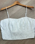 Abercrombie & Fitch Cotton Linen Cream Ruched Tank Cropped Tank Top