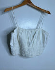 Abercrombie & Fitch Cotton Linen Cream Ruched Tank Cropped Tank Top