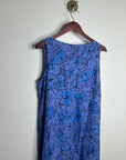 Cut Loose 100% Linen Bright Blue Purple Floral Midi Relaxed Fit Tank Dress