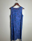 Cut Loose 100% Linen Bright Blue Purple Floral Midi Relaxed Fit Tank Dress