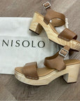 Nisolo All Day Wooden Tan Leather Heeled Clog Sandal