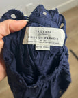 Trovata 100% Cotton Carla High Neck Navy Blue Eyelet Short Sleeve Blouse