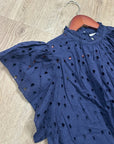 Trovata 100% Cotton Carla High Neck Navy Blue Eyelet Short Sleeve Blouse