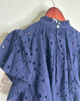 Trovata 100% Cotton Carla High Neck Navy Blue Eyelet Short Sleeve Blouse