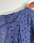 Trovata 100% Cotton Carla High Neck Navy Blue Eyelet Short Sleeve Blouse
