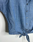 AG 100% Cotton Denim Chambray Button Down Tie Front Short Sleeve Boxy Blouse Top