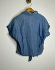 AG 100% Cotton Denim Chambray Button Down Tie Front Short Sleeve Boxy Blouse Top