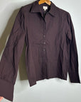 Ex Voto 100% Cotton Chocolate Brown Button Down Long Sleeve Blouse