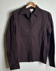 Ex Voto 100% Cotton Chocolate Brown Button Down Long Sleeve Blouse