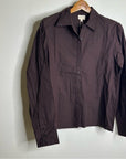 Ex Voto 100% Cotton Chocolate Brown Button Down Long Sleeve Blouse