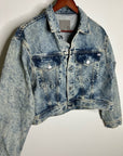AG 100% Cotton Rigid Denim Acid Wash Cropped Trucker Style Jacket