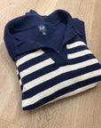 GAP 100% Cotton Navy Cream Striped Polo V - Neck Thick Knit Oversized Sweater